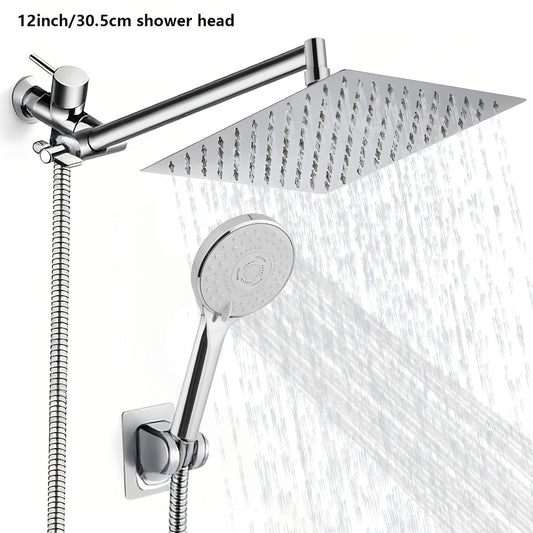 High Pressure Rainfall Shower Head Combo with Handheld Spray – 9 Spray Settings, 180° Adjustable Bracket, Stainless Steel Hose