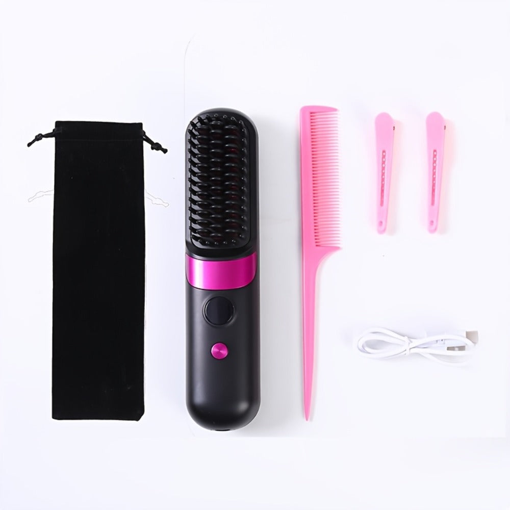 Cordless Hair Straightening Brush USB Rechargeable Portable Heated Straightener Comb Mini, for Home, Travel and Salon Hair Styling