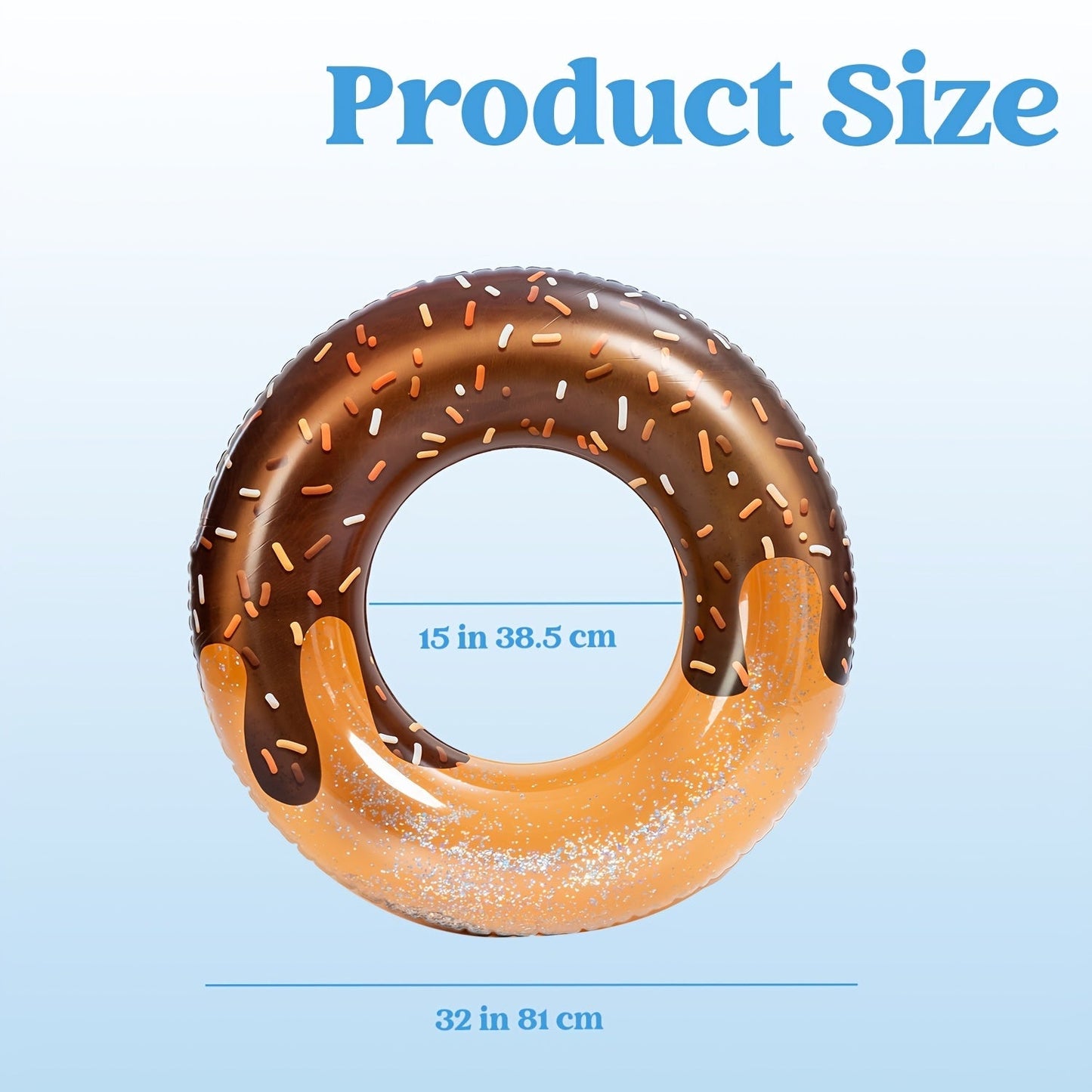 Pool Float Donut Ring Three-Pack with Glitter-Style Strawberry, Chocolate and Mint Designs, 32.5-Inch Diameter