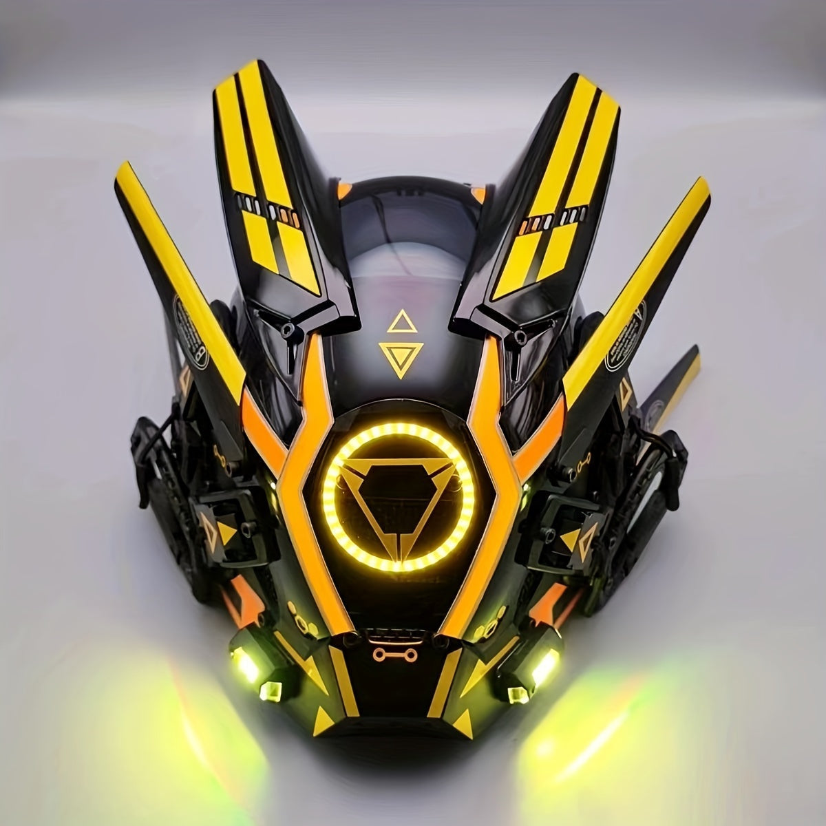 LED Mechanical Costume Mask with 10.23-Inch Height and Yellow, Green, White, Red or Blue Light Options