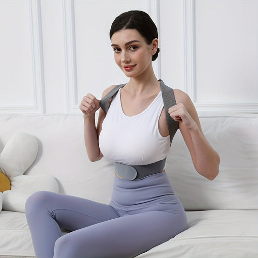 Grey Adjustable Posture Brace with Shoulder Straps and S, M, L or XL Size Options for Daily Routines