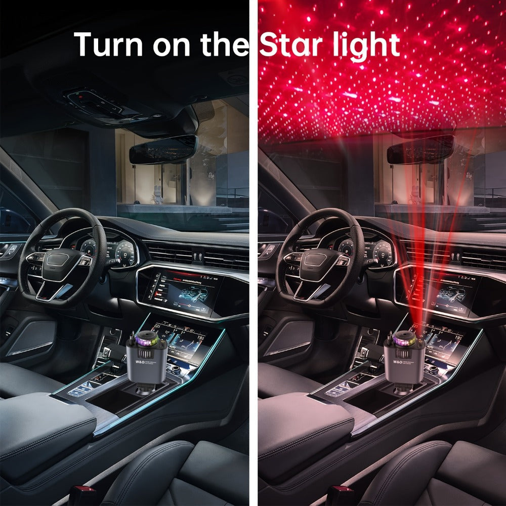 Car Charger with Perfume 3-in-1 Fast Charging AromaRelax Starlight Projector Retractable Cable USB-C & Lightning for iPhone 16 15 14 13 12