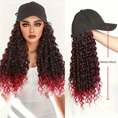 Afro Kinky Curly Baseball Cap Wig for Women 18 Inch Hat and Wig Combo Adjustable Elastic Net Long Synthetic Curly Hair Multi-Color Casual