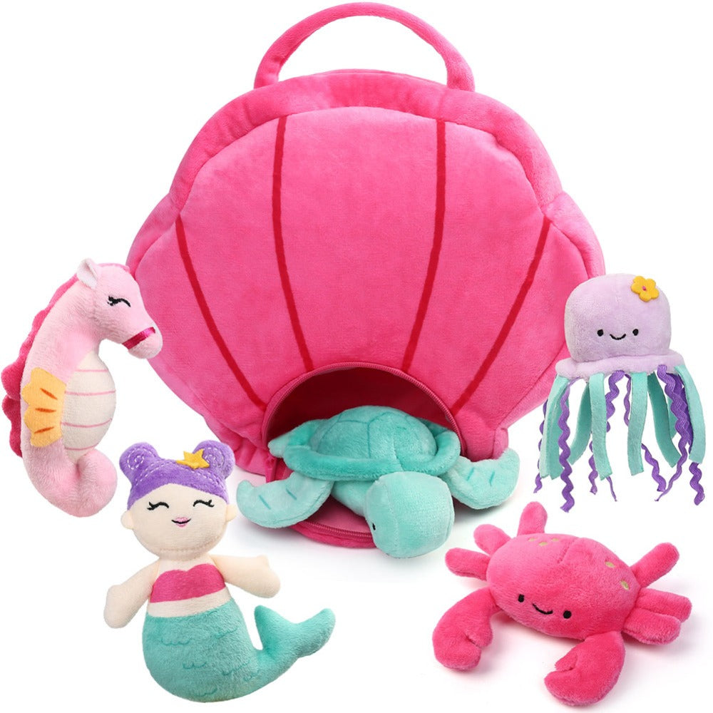 Ocean Stuffed Animals Set 5 Pack Sea Turtle Octopus Mermaid Seahorse Crab with the Listed Color, Size or Set Options for Everyday Use