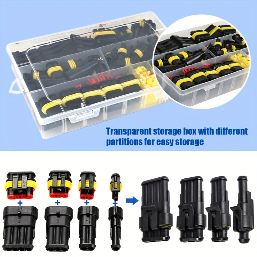 Automotive Connector Terminal Kit in 355-Piece or 352-Piece Set with 1- to 4-Pin Plugs and Seals