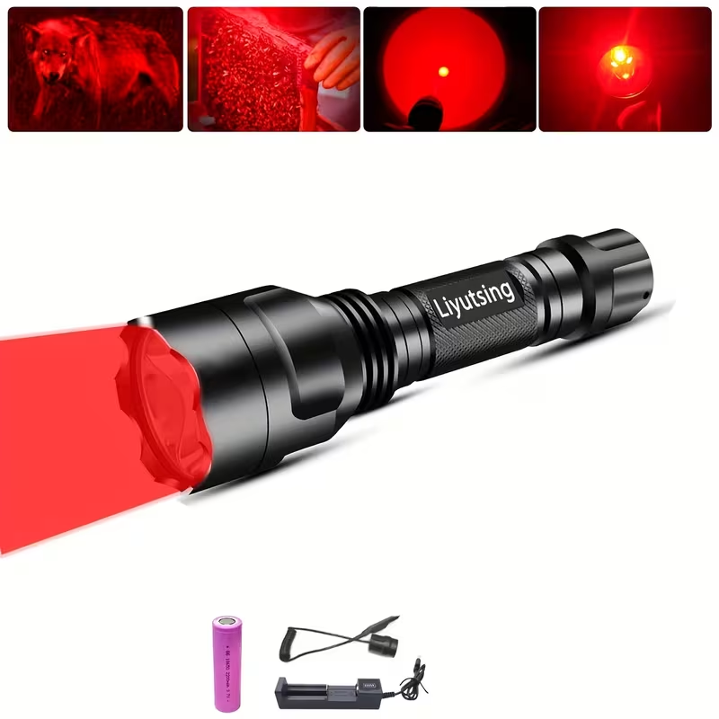 Flashlight Red, Green or White Hunting Light with Remote Switch, 18650 Battery and Mount Options