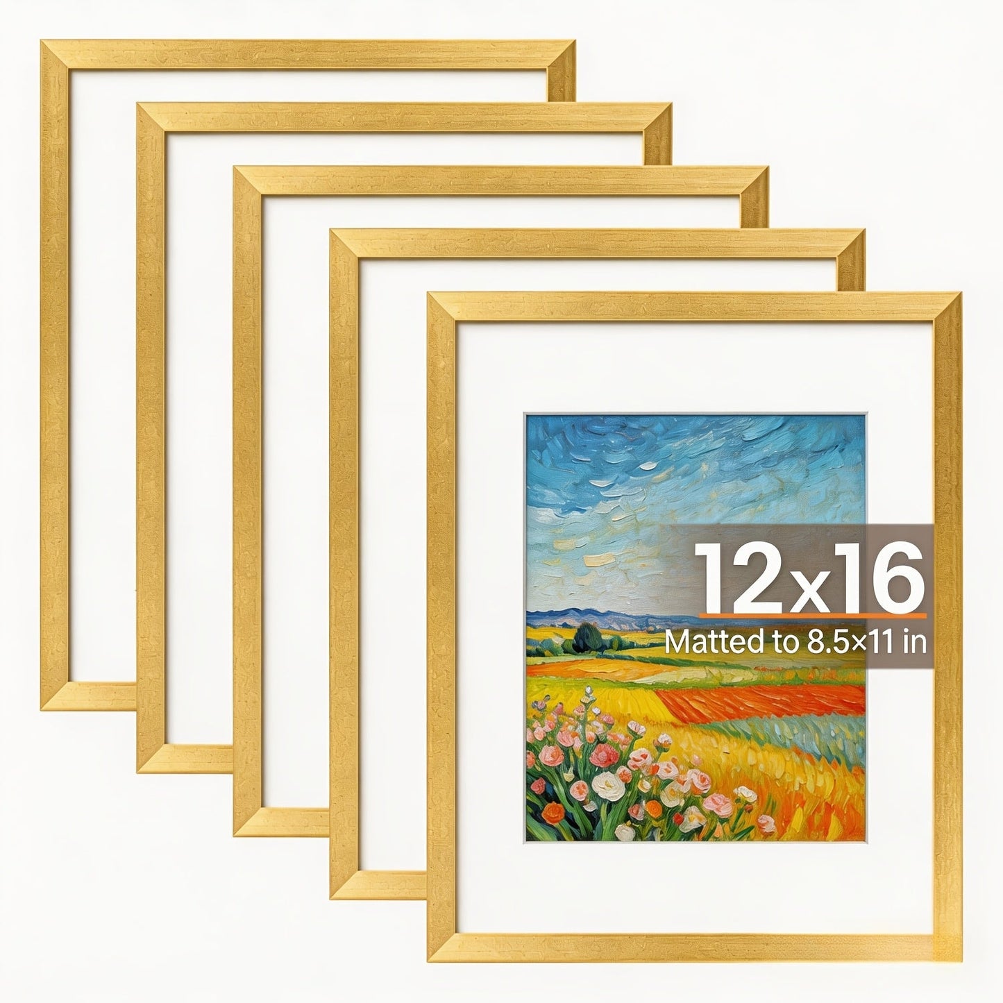 Picture Frame Set of 5 – 12x16 Inch Gallery Wall Photo Frames, Display 8.5x11 with Mat or 12x16 Without Mat | HD Cover
