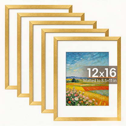 Picture Frame Set of 5 – 12x16 Inch Gallery Wall Photo Frames, Display 8.5x11 with Mat or 12x16 Without Mat | HD Cover