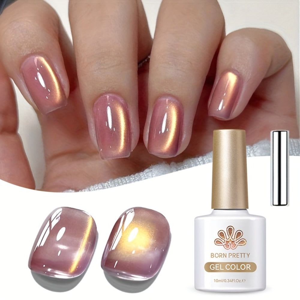 Gel Nail Polish BORN PRETTY MY45 Nude-Gold Magnetic Cat-Eye in 10ml with UV/LED Soak-Off Formula