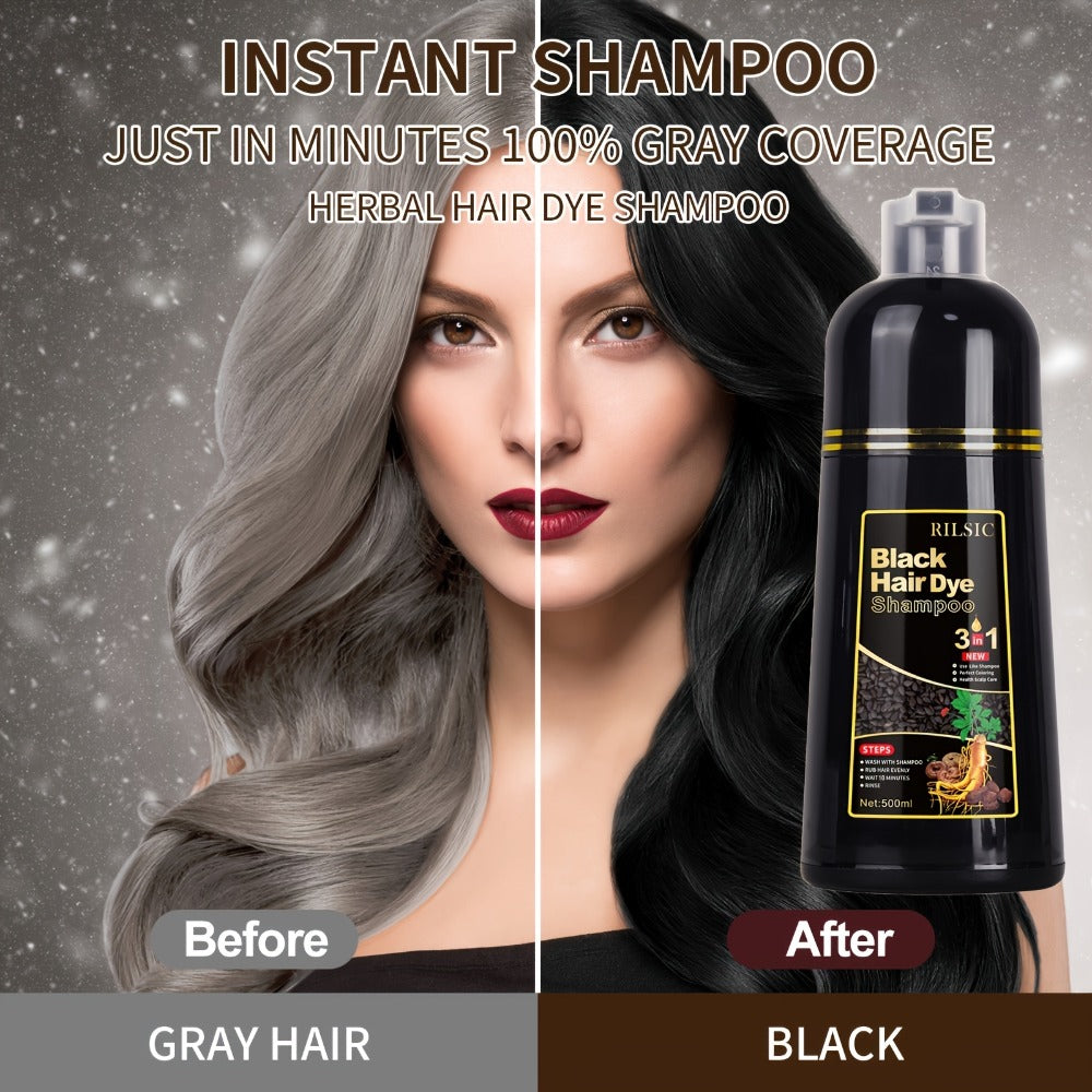 Grey Hair Coverage Shampoo 2 Pack 3-in-1 Herbal Hair Dye Kit with Plant-Based Squalane Colors for Bath Time, Home Spa and Personal Care