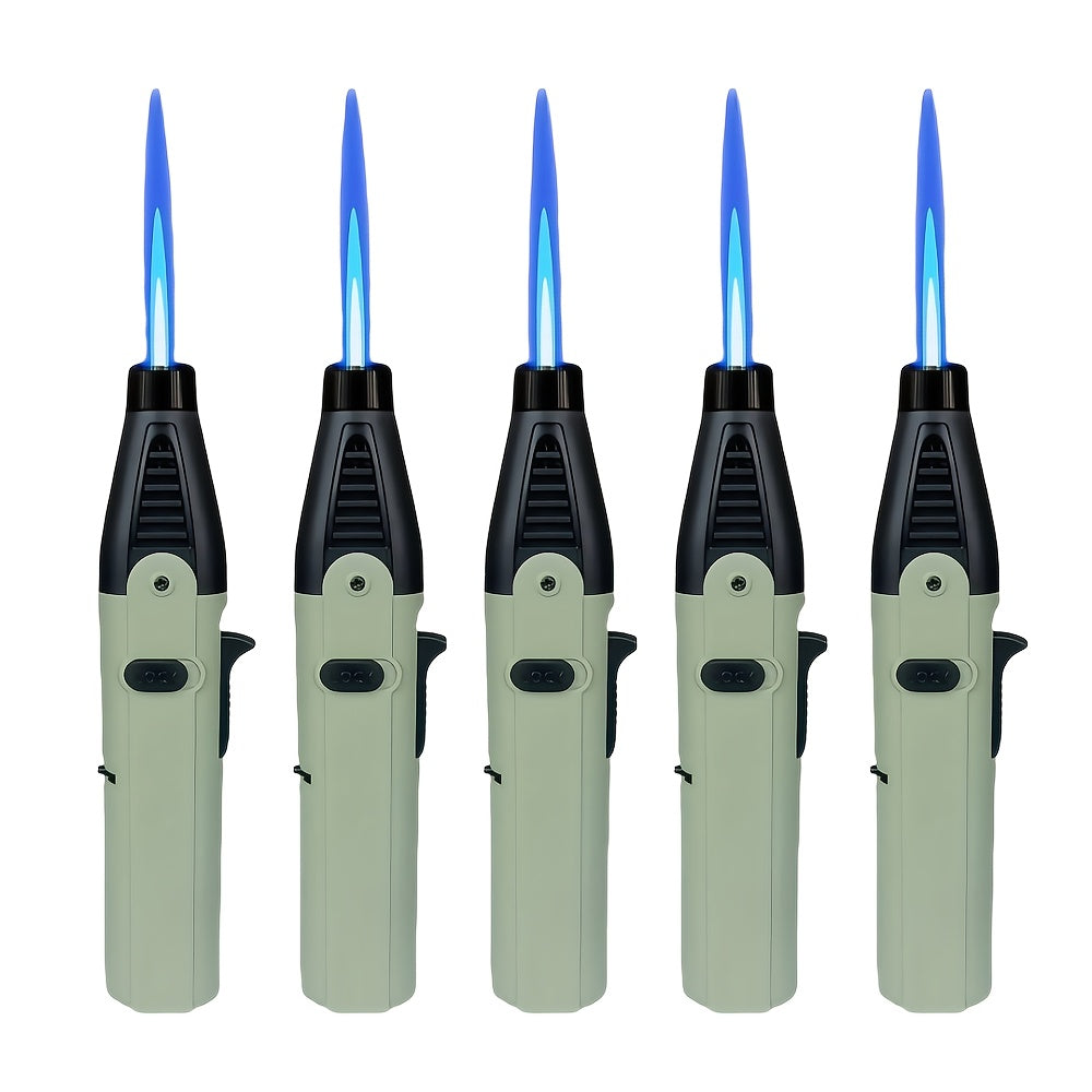 Windproof Torch Lighter 5 Pack Outdoor Butane Gas Lighter Set 1300 1800 Degree Blue Flame for Grilling, Camping and Outdoor Meals