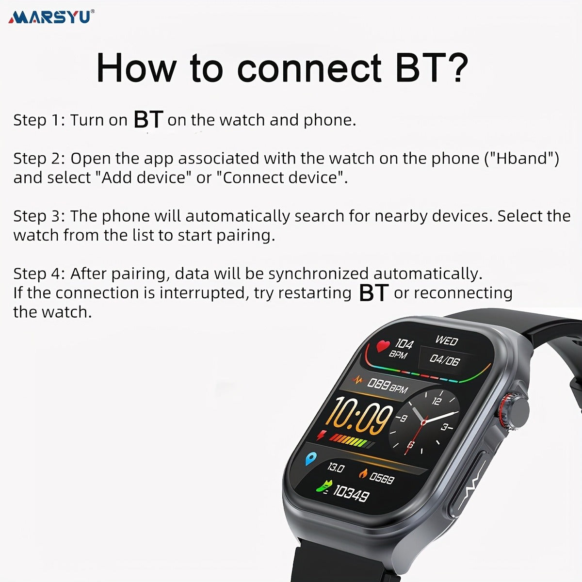 Smart Watch 2.04-Inch AMOLED Display with Bluetooth 5.3 Calling, 530mAh Battery and Six Strap Options