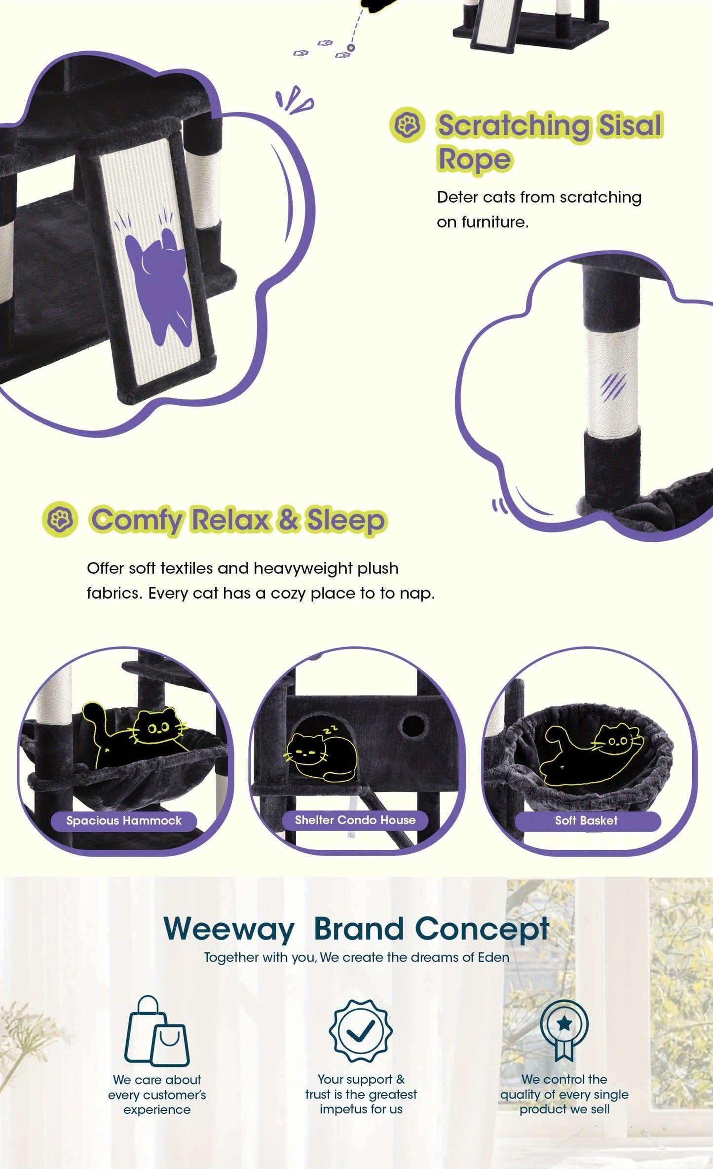 Multi-Level Cat Tree in 36-, 65-, 68- or 81-Inch Heights with Perches, Condo, Hammock and 30 Color, Pattern or Layout Options