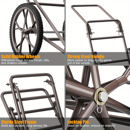 Deer Cart Folding Hunting Hauler Steel Frame 17" Wheels Utility Gear Dolly for Game & Tree Stand Transport