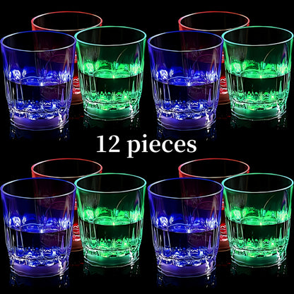 LED Light-Up Party Cup Set with 12 or 15 Short 2 oz Plastic Tumblers in Mixed Color Designs