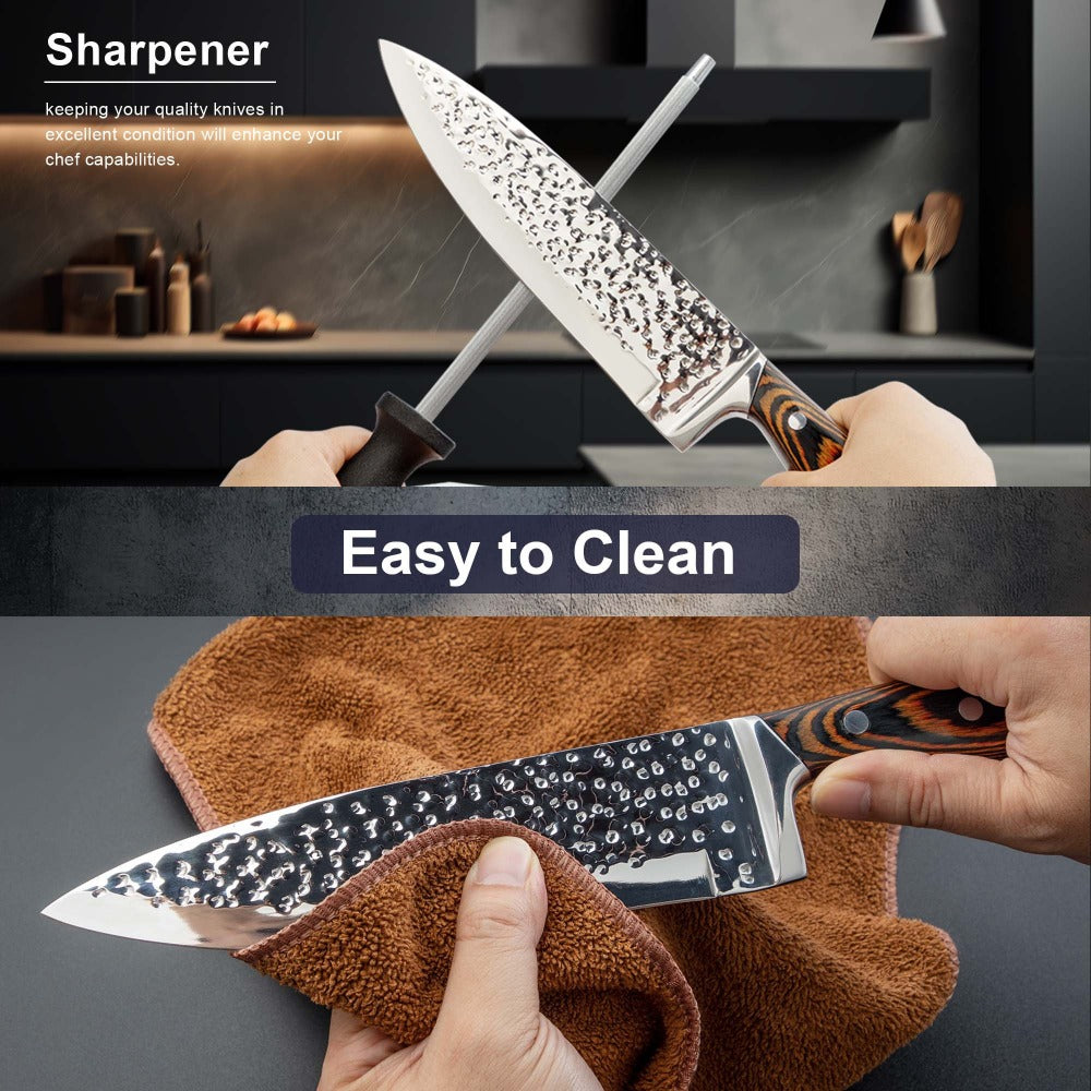Kitchen Knife Set 15-Piece & 20-Piece Professional Chef Knives with Block Sharpener Ultra-Sharp Medium Carbon Stainless Steel Hammered Blade