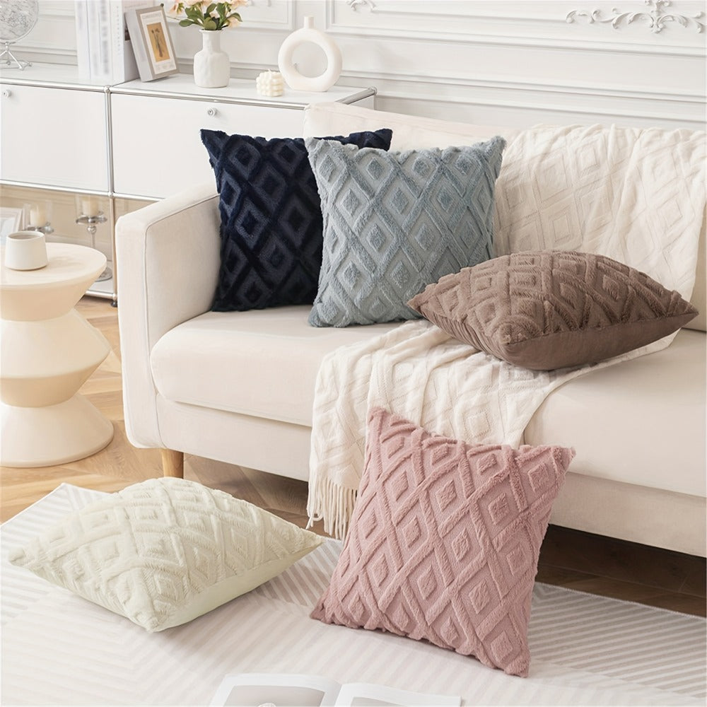 Luxury Faux Wool Pillow Covers 18x18 Set of 4 Boho Soft Plush Decorative Cushion Cases with Zipper for Couch Sofa Living Room