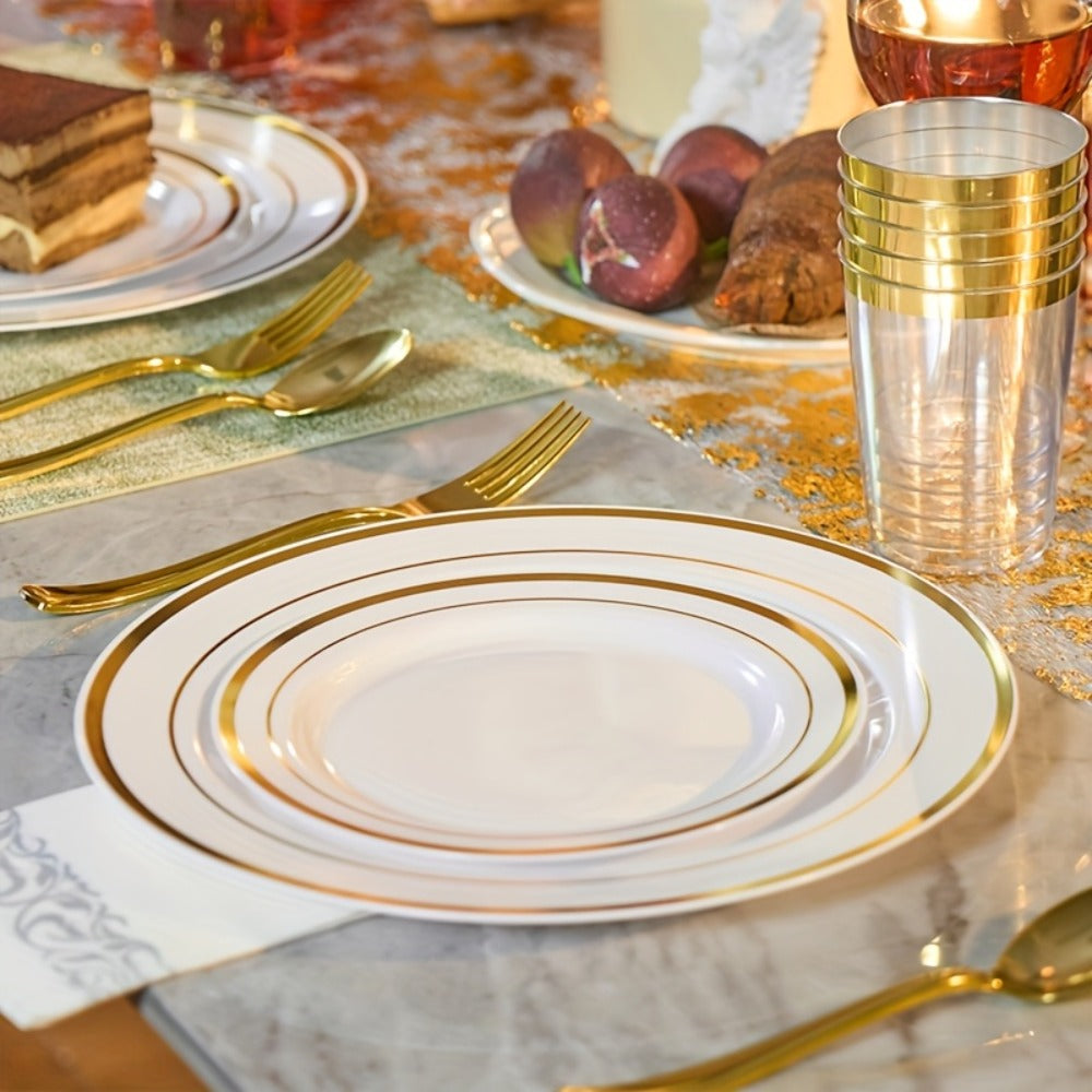 Disposable Party Dinnerware Set 350 700 Pieces Gold Silver Plastic Plates Salad Plates for Entryways, Bedrooms and Living Spaces