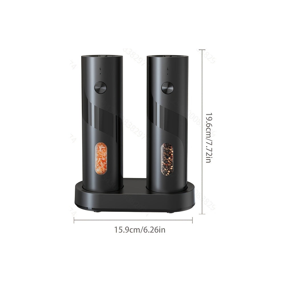 Electric Salt and Pepper Grinder Set with LED Light & Gravity Sensor, USB Rechargeable, Top-Fill