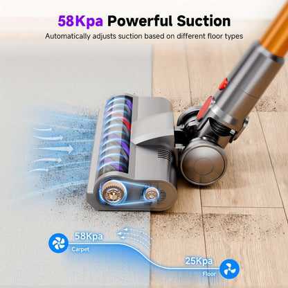 Cordless Vacuum Cleaner 58Kpa Strong Suction 6-in-1 Rechargeable Stick Vacuum for Entryways, Bedrooms and Living Spaces