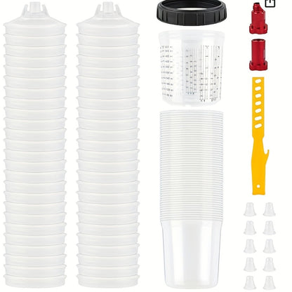 Disposable Paint Spray Gun Cup Liner & Lid System 50-Pack – Includes 50 Cup Liners, 50 Lids, Hard Cup with Retainer Ring