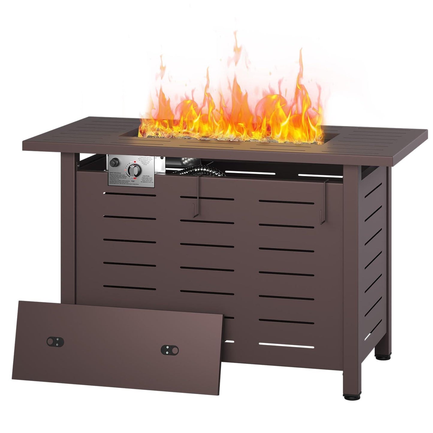 Propane Fire Pit Table Outdoor 50, 000 BTU Gas Fire Table with Lid Lava Rocks & Cover for Patio Backyard Deck Black Brown 40"/44"