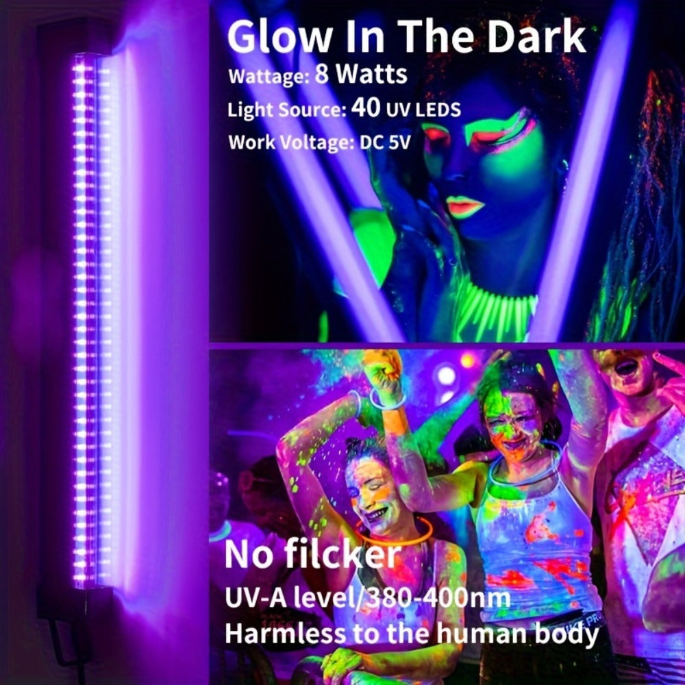 UV Black Light Strip USB LED, 32cm / 12.6ft Portable Magnetic Black Light Tube for Halloween Party