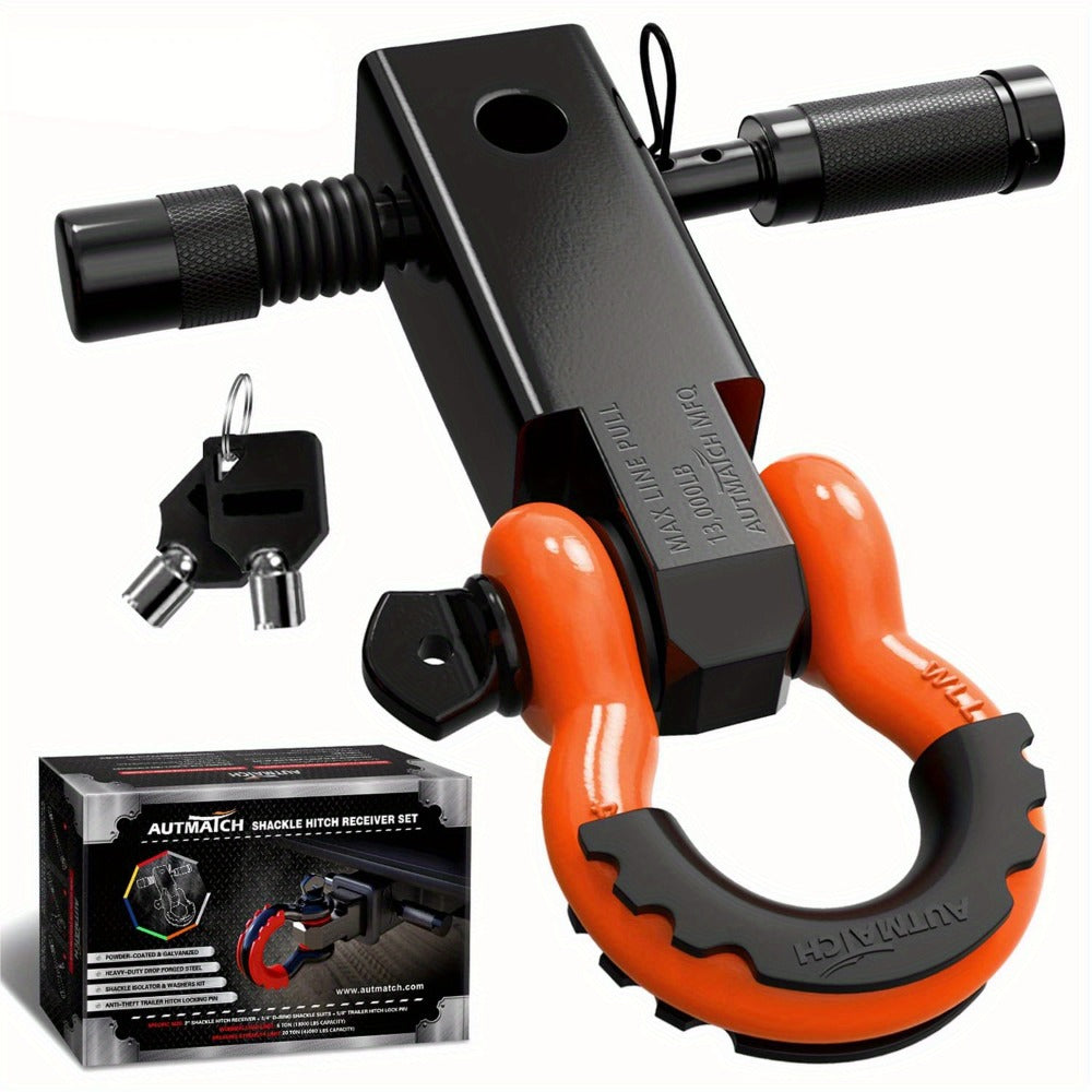 Shackle Hitch Receiver Kit 2 Inch – 45, 000 lbs Break Strength, Drop-Forged Steel, Lock Pin & D-Ring, Fits Truck RV ATV Boat, 8 Colors