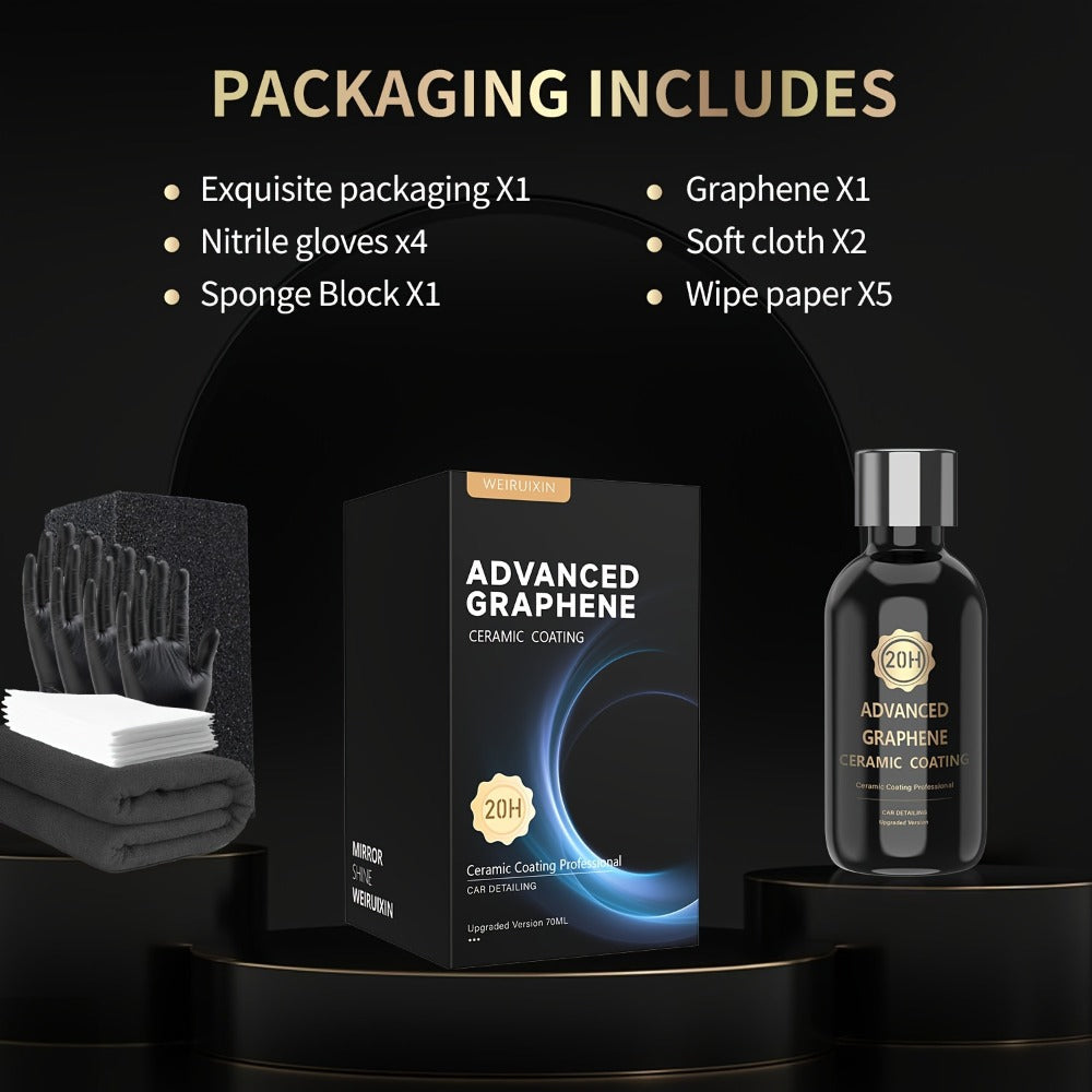 Graphene Ceramic Coating Kit 70ml – 20H Ultra High Gloss Car Paint Protection, 10+ Year Long-Lasting Shield