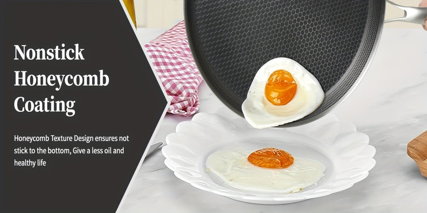 Stainless Steel Crepe Pan 11 Inch with Honeycomb Cooking Surface, Lid and Triple-Layer Base for Pancakes and Tortillas