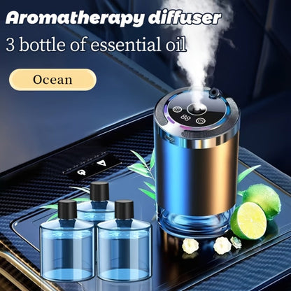 Car Aroma Diffuser Set with 3 Essential Oil Bottles – Odor Eliminator for Auto Interior, Perfect Gift for Women & Office Workers