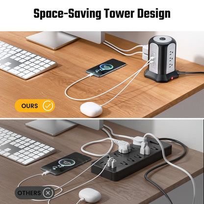 Surge- Power Tower 13-in-1 with Wireless Charger, 9 AC Outlets & 4 USB Ports (2 USB-C PD18W), 1080J Surge Protector