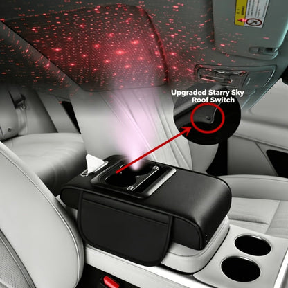 Car Armrest Box Cover Starry Sky Memory Foam Center Console Pad with Type-C USB Charging Port & Storage Pockets