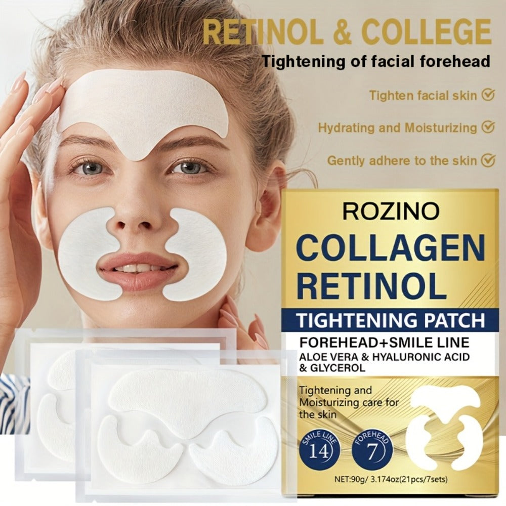Anti-Wrinkle Face Patches 21pcs with Collagen Retinol Hyaluronic Acid & Aloe Vera – Forehead Smile Line Nasolabial Fold Overnight Skin