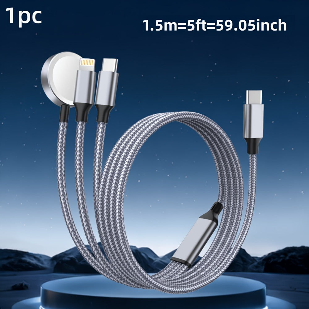 Braided Charging Cable with USB-A or USB-C Input, Three Output Paths and Five Color or Connector Options