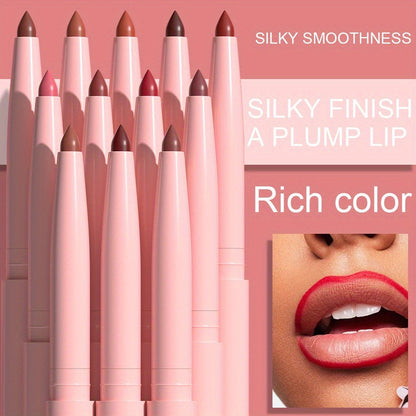 Waterproof Lip Liner Set 12 Pcs 2-in-1 Matte Lipstick Pencil Long Lasting Rich Pigment Smooth Glide Lip Color Kit Nude to Bold Shades