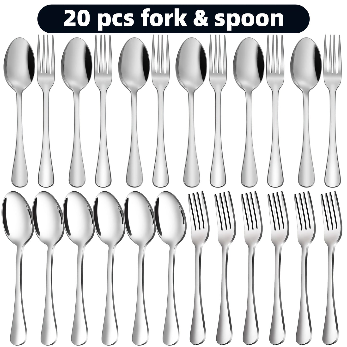 Stainless Steel Flatware Sets in 20–72 Piece Silver, Black or Gold Configurations with Exact Checkout Options