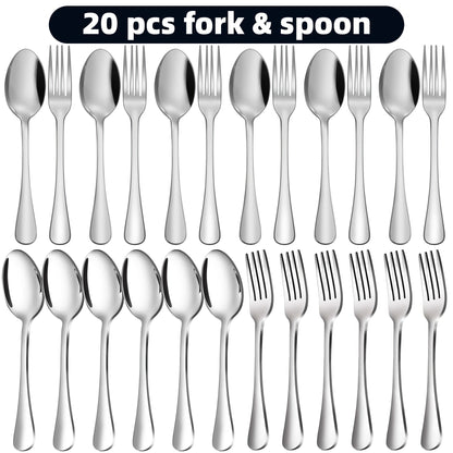 Stainless Steel Flatware Sets in 20–72 Piece Silver, Black or Gold Configurations with Exact Checkout Options