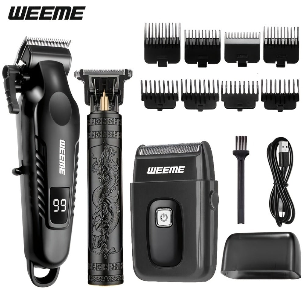 3-in-1 Hair Clipper Grooming Kit for Men – WEEME USB Rechargeable Cordless Beard Trimmer & Body Shaver Set, Home Barber Hair Cutting Kit