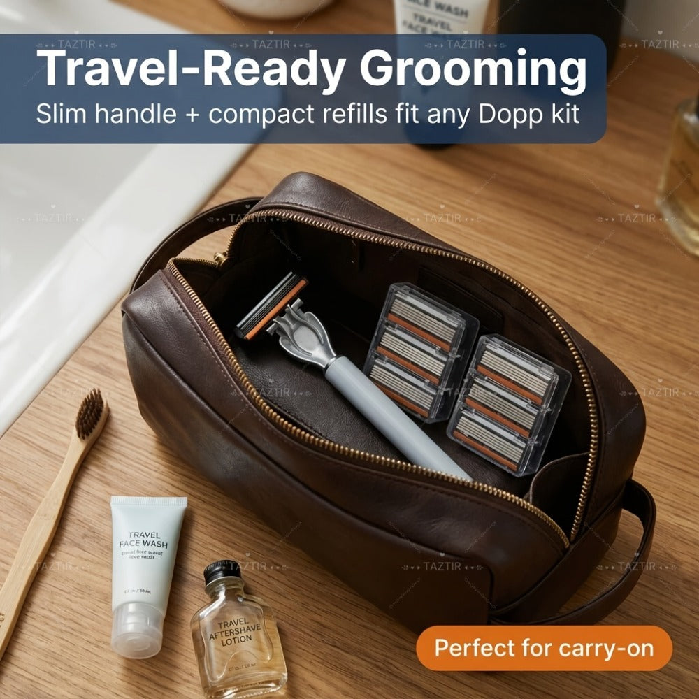 Luxury Men's Razor Set 6-Layer Blades – 2 Ergonomic Anti-Slip Handles & 72 Replaceable Blades, Precision Manual Shaving Kit