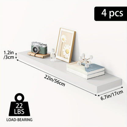 Floating Shelves Wall Mounted Set of 4 – 22 Inch Wall Shelves with Invisible Brackets for Bathroom Living Room Bedroom Kitchen Decor