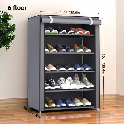 Shoe Rack with Dust Cover, 6/8/10 Tier High- Space Saving Shoe Organizer, Easy Assembly, 12mm Pipe