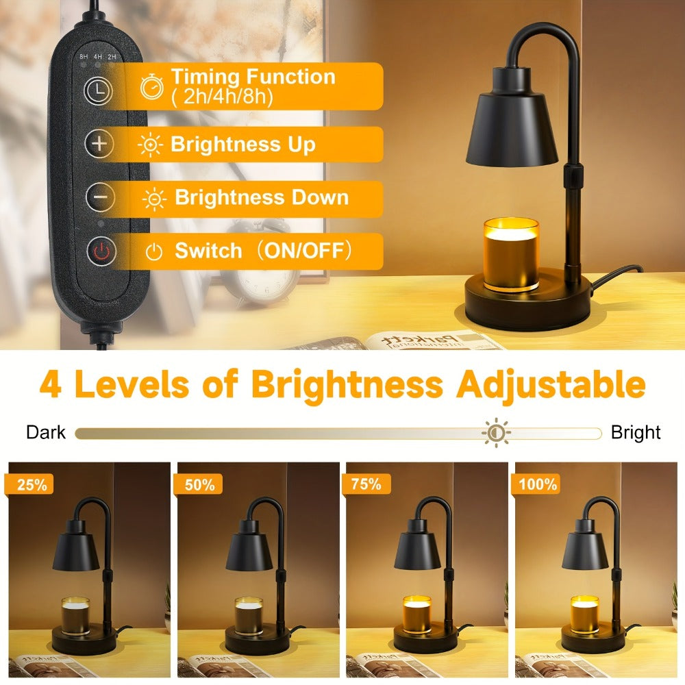 Black Candle Warmer Lamp in One- or Two-Pack Options with Conical Shade, Adjustable Height and Timer Controller