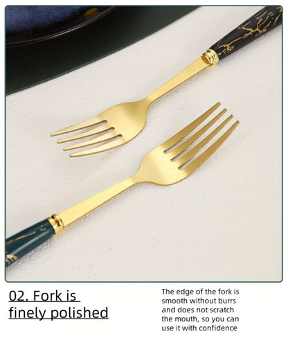 Marble Pattern Cutlery Set 24pcs – Dinner Forks Soup Spoons Teaspoons for Home Hotel Restaurant