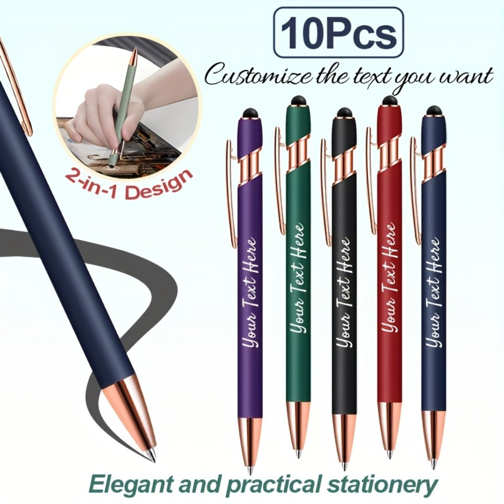 Personalized Metal Ballpoint Pens 10pcs Custom Engraved with Name or Logo - Smooth Black Ink