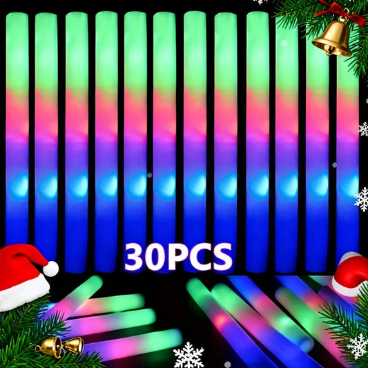 LED Foam Glow Stick Party Supplies Pack with 30 Multi-Color Flashing Sticks and Included Batteries