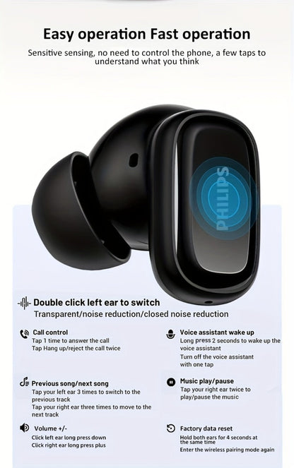 Wireless Earbuds Philips TAT2569 with Active Noise Reduction, Dual Microphones and Type-C Charging Case