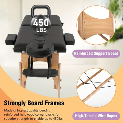 2-Fold Portable Massage Table with Face Cradle & Carrying Bag, Adjustable Height PU Leather Lash Bed