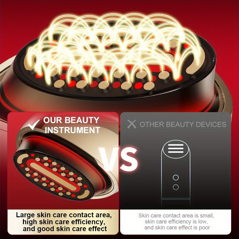 EMS Face Massager, 3-in-1 LED Light Therapy, Heat & EMS, USB Rechargeable Portable Facial Beauty Device for