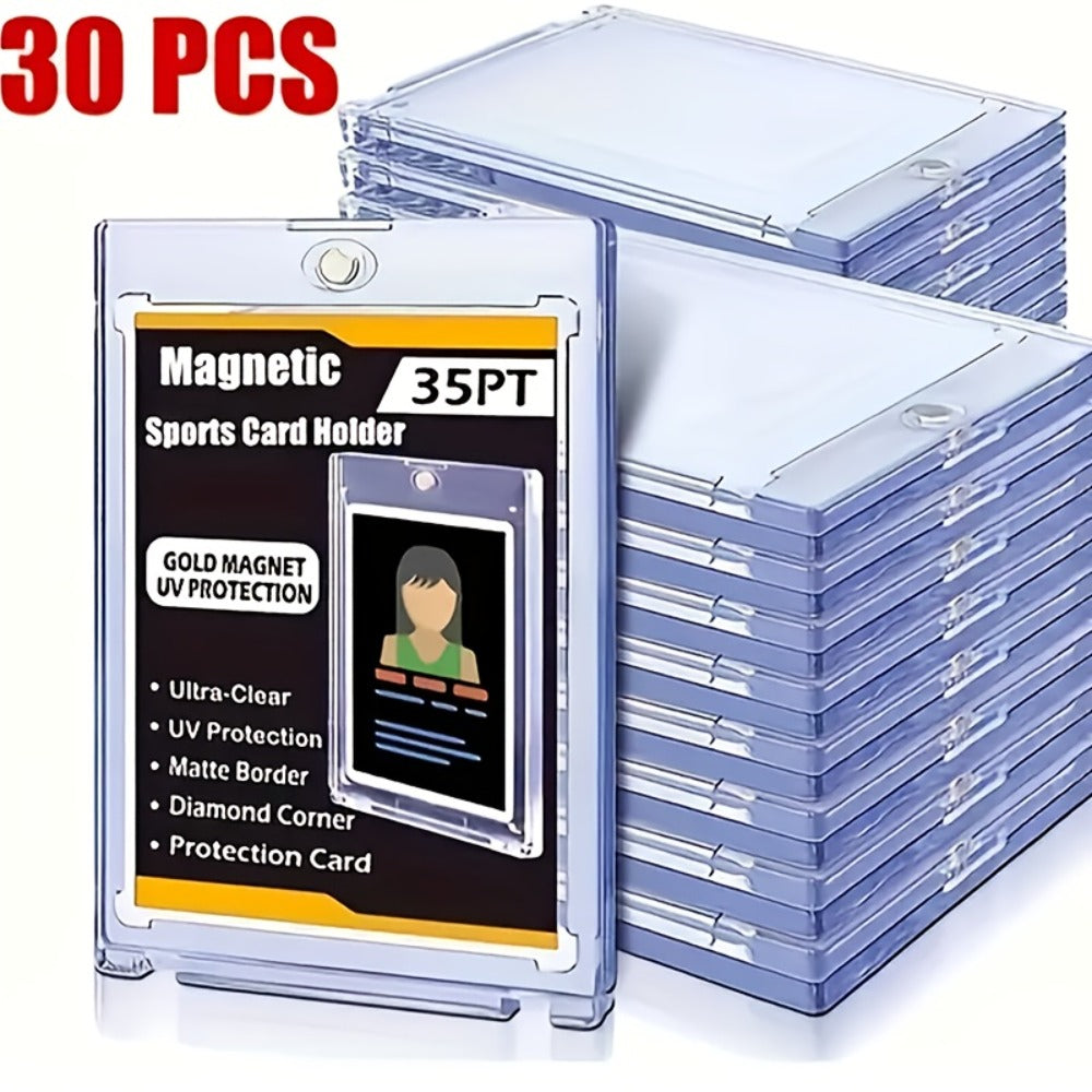30pt Magnetic Card Holders 30/60 Pack – Clear Hard Plastic One-Touch Trading Card Cases, Protective Display Holders for Baseball, Sports